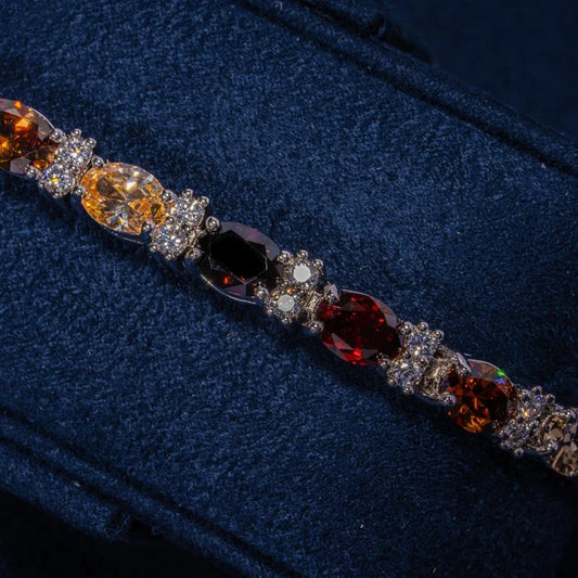 CLASSY JEWELS 5MM Multicolor Oval Cut Brown Stone Tennis Bracelet - White Gold