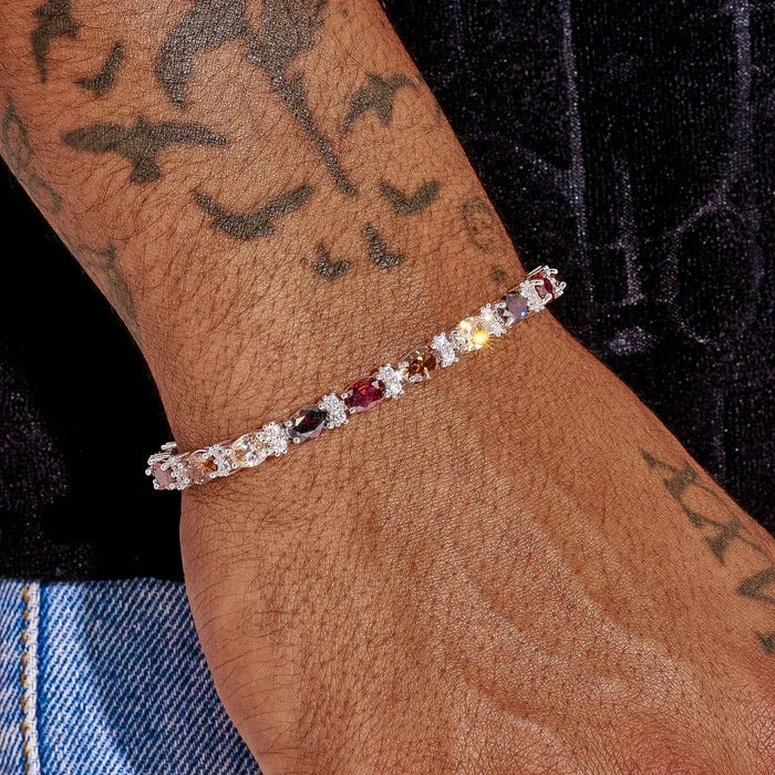 CLASSY JEWELS 5MM Multicolor Oval Cut Brown Stone Tennis Bracelet - White Gold