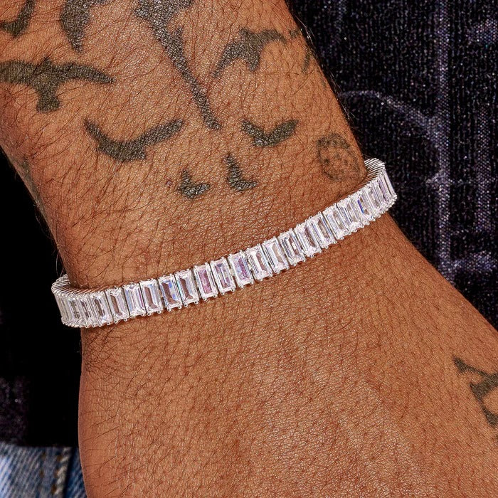 CLASSY JEWELS 8MM Baguette Tennis Bracelet - White Gold