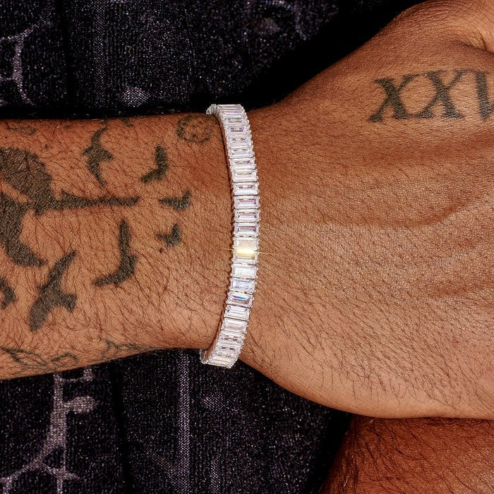 CLASSY JEWELS 8MM Baguette Tennis Bracelet - White Gold