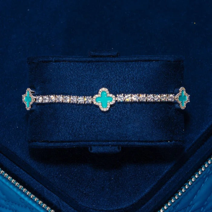 CLASSY JEWELS 3MM Green Motif Tennis Bracelet - White Gold