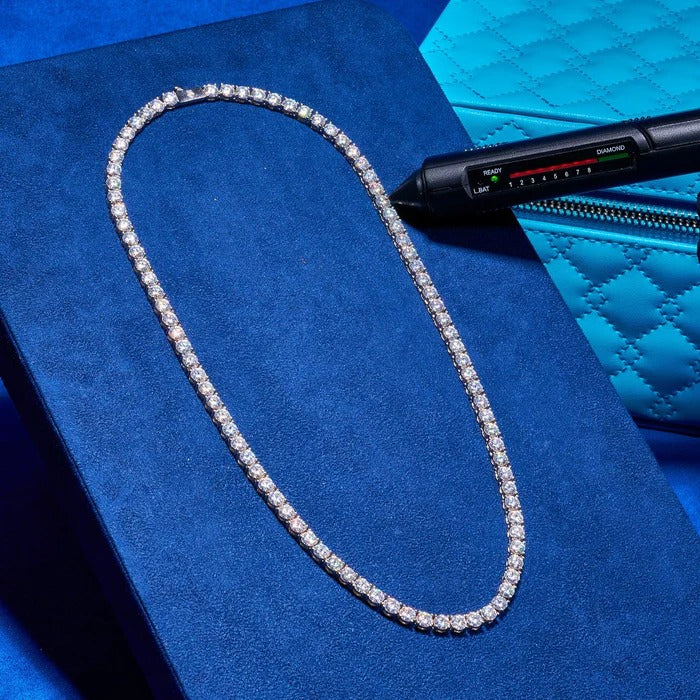 Classy Jewels 5mm Moissanite Tennis Chain - 925 Silver - D Colour - VVS1