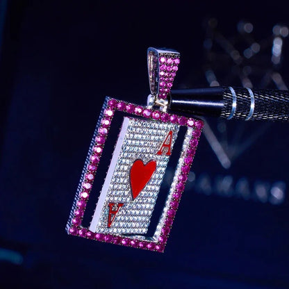 Classy Jewels MOISSANITE SPINNING ACE CARD PENDANT - 925 SILVER - D COLOUR - VVS1