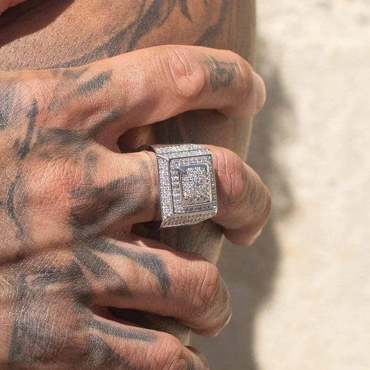 Classy Jewels Moissanite Square Paved Ring - 925 Silver - D Colour - VVS1