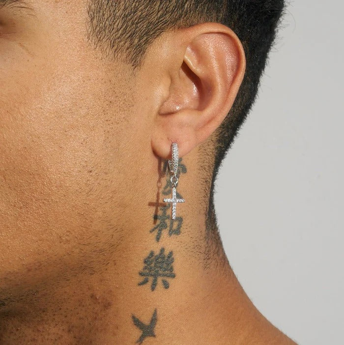 Classy Jewels Iced Cross Earrings - White Gold