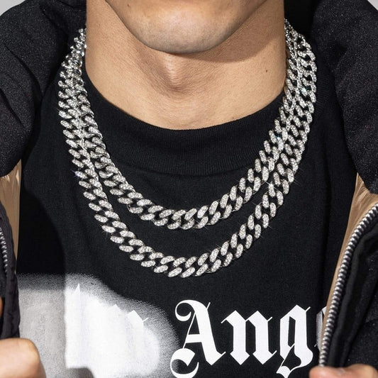 CLASSY JEWELS 13mm Cuban Chain + Bracelet - White Gold