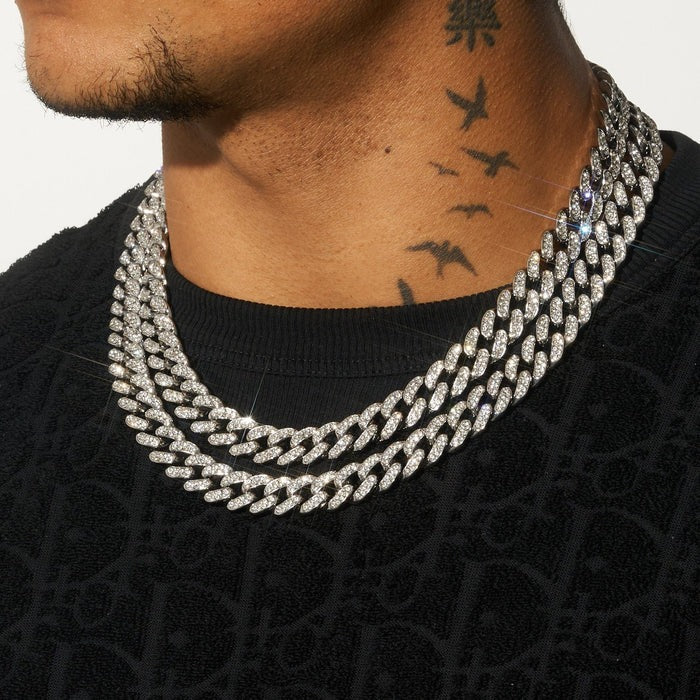 CLASSY JEWELS 13mm Cuban Chain - White Gold