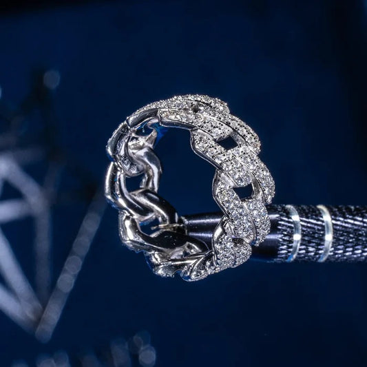 CLASSY JEWELS Cuban Moissanite Ring - 925 Silver - D Colour - VVS1