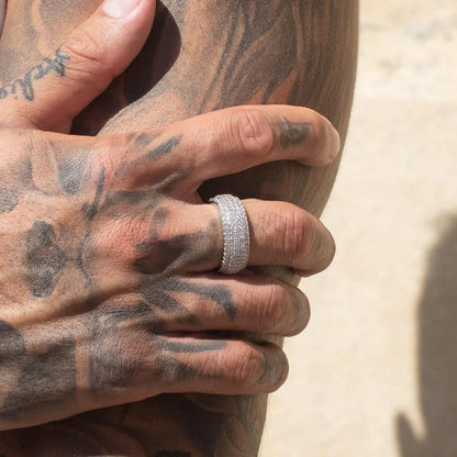 CLASSY JEWELS Moissanite 5 Row Paved Ring - 925 Silver - D Colour - VVS1