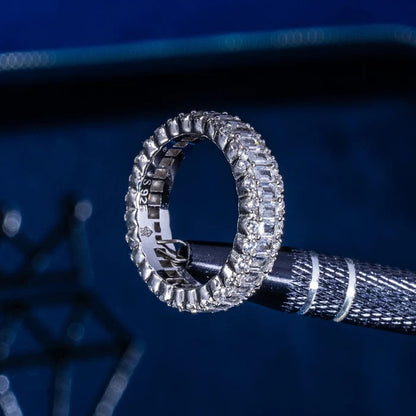 CLASSY JEWELS Baguette Prong Moissanite Band Ring - 925 Silver - D Colour - VVS1