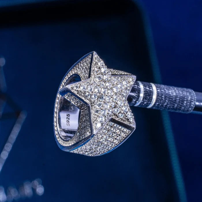 CLASSY JEWELS Moissanite Star Ring - 925 Silver - D Colour - VVS1