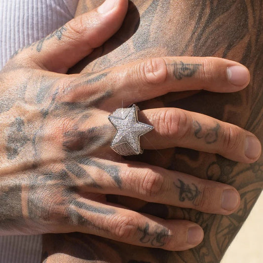 CLASSY JEWELS Moissanite Star Ring - 925 Silver - D Colour - VVS1