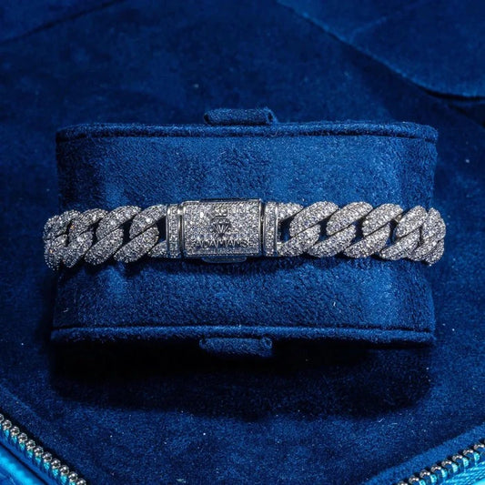 8mm Moissanite Cuban Link Bracelet - 925 Silver - D Colour - VVS1