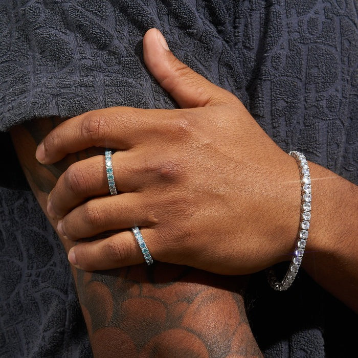 Light Blue Moissanite Tennis Ring - 925 Silver - D Color - VVS1