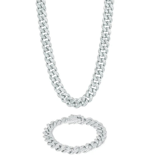 Classy jewels 13mm Cuban Chain + Bracelet - White Gold