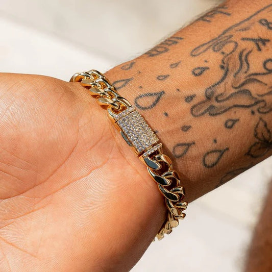 10mm Cuban Moissanite Clasp Bracelet - 18K Vermeil - D Colour - VVS1