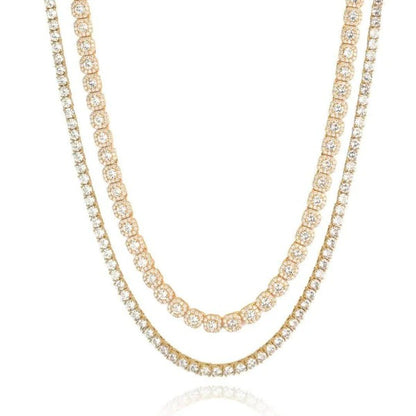 10mm Clustered Tennis + 5mm Tennis Chain Bundle - Gold