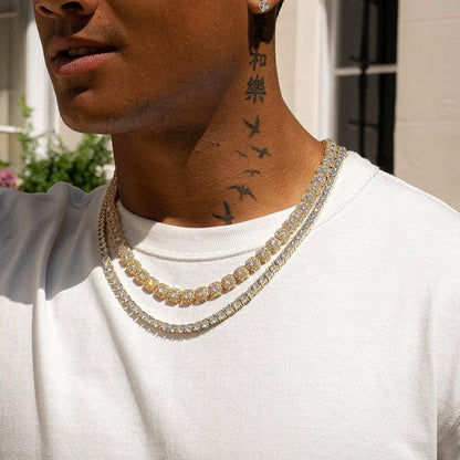 10mm Clustered Tennis + 5mm Tennis Chain Bundle - Gold