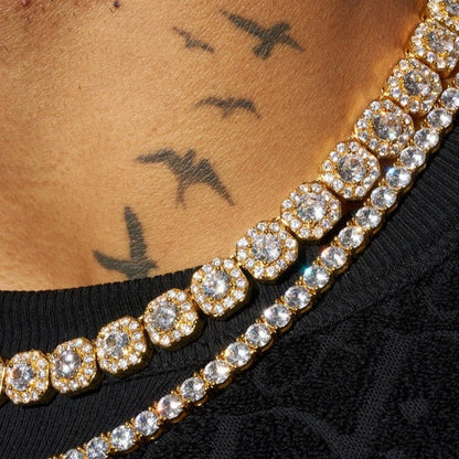 10mm Clustered Tennis + 5mm Tennis Chain Bundle - Gold