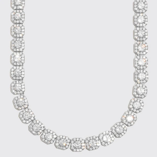 10mm Moissanite Clustered Tennis Chain - 925 Silver - D Colour - VVS1
