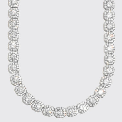 10mm Moissanite Clustered Tennis Chain - 925 Silver - D Colour - VVS1