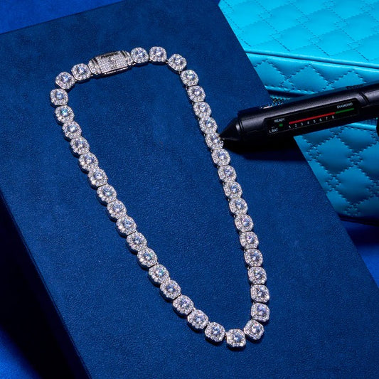 10mm Moissanite Clustered Tennis Chain - 925 Silver - D Colour - VVS1