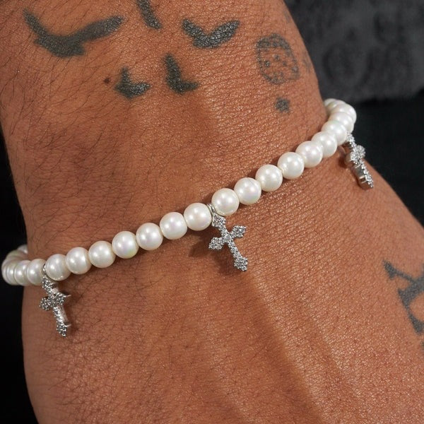 5mm MULTI CROSS PEARL BRACELET
