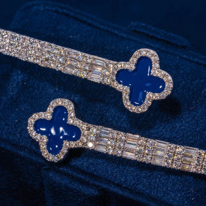 8MM Blue Motif Baguette Bangle - White Gold