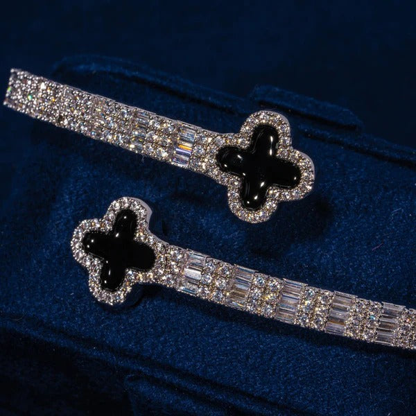 8MM Black Motif Baguette Bangle - White Gold