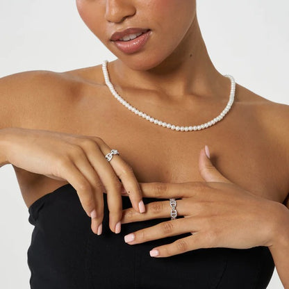 Classy Jewels 5mm Iced Paper Clip Pearl Necklace - White Gold