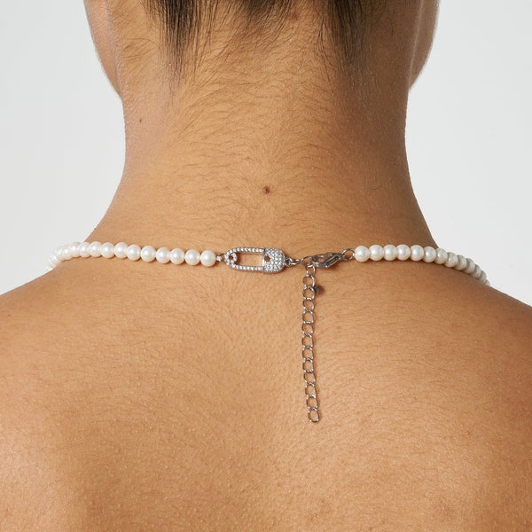 Classy Jewels 5mm Iced Paper Clip Pearl Necklace - White Gold