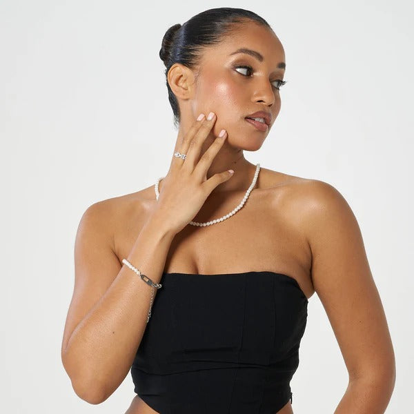 Classy Jewels 5mm Iced Paper Clip Pearl Necklace - White Gold