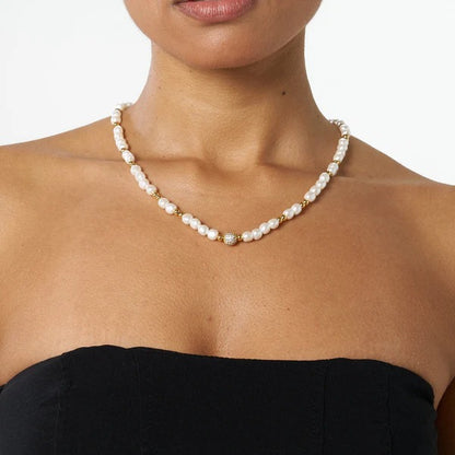Classy Jewels  5mm Iced Beaded Pearl Necklace - Gold