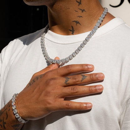 Classy Jewels  10mm Clustered Tennis Chain + Bracelet - White Gold