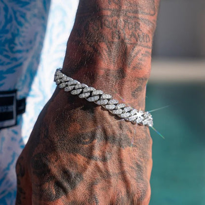 Classy Jewels  10mm Iced Cuban Bracelet - White Gold