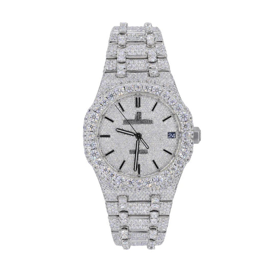AP Stainless Steel 41MM Moissanite Diamond Watch 25CT Studded Band