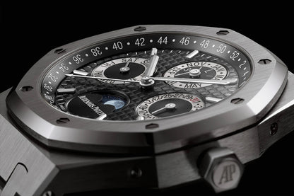 Audemars Piguet Perpetual Calendar Open Worked Silver Black Dial Automatic Mens Watch