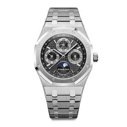 Audemars Piguet Perpetual Calendar Open Worked Silver Black Dial Automatic Mens Watch