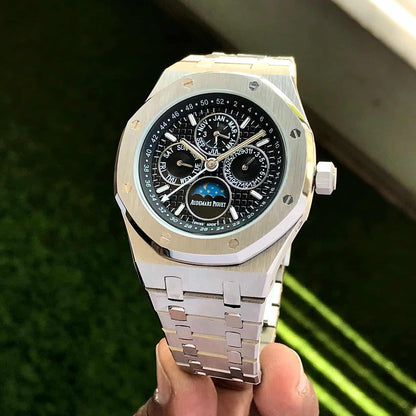 Audemars Piguet Perpetual Calendar Open Worked Silver Black Dial Automatic Mens Watch