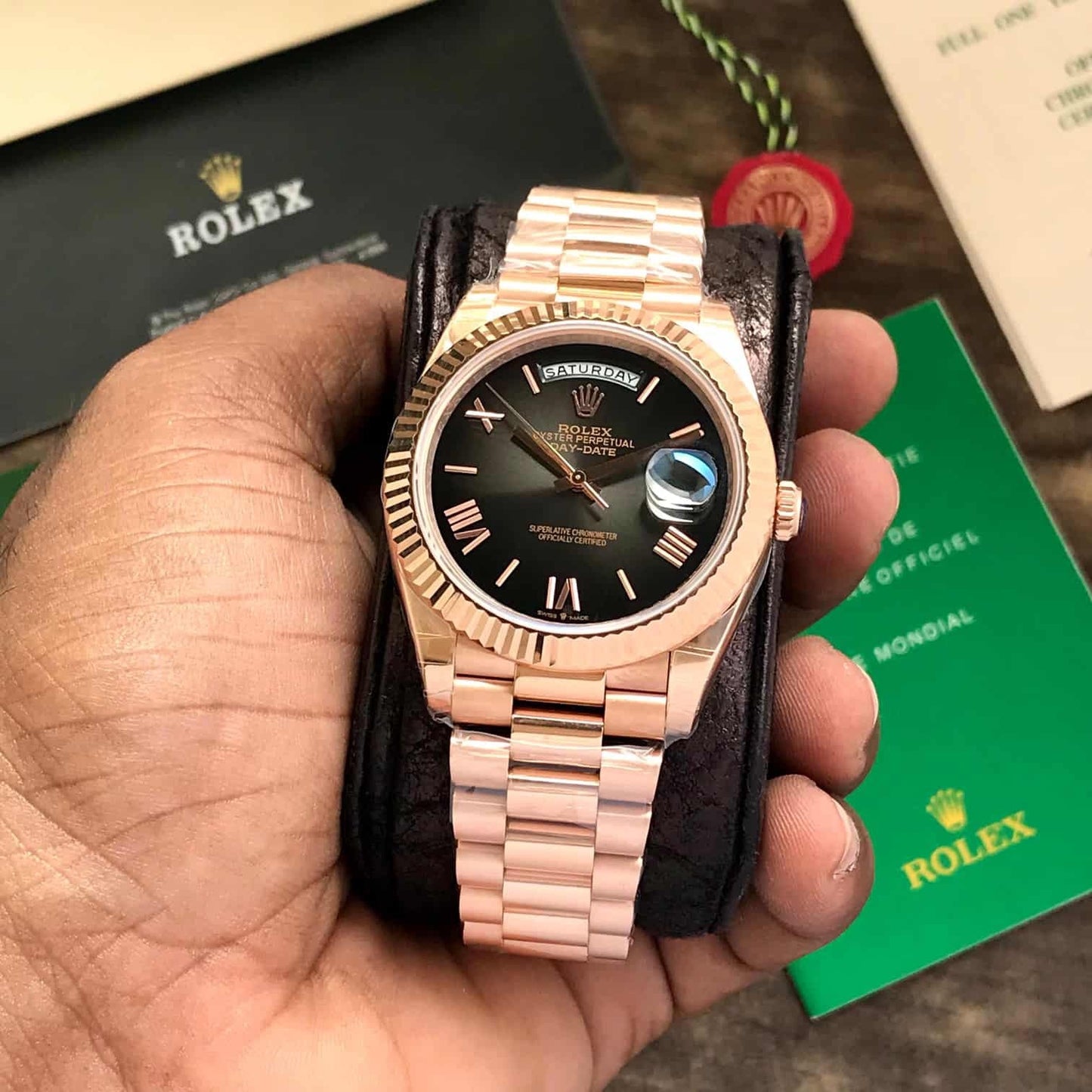 Exclusive Rolex Day Date 2024 Rosegold Black Dial Swiss ETA Automatic Men’s Watch