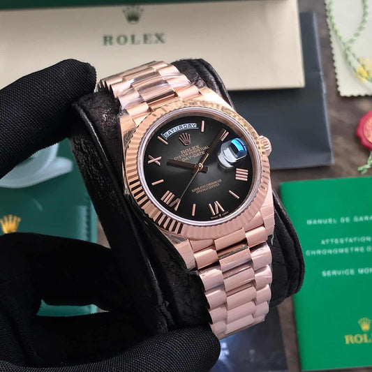Exclusive Rolex Day Date 2024 Rosegold Black Dial Swiss ETA Automatic Men’s Watch