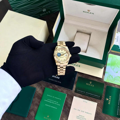 Exclusive Rolex Day Date 41 Gold Tone Gold Dial Dimond Numbers Japanese Automatic Mens Watch