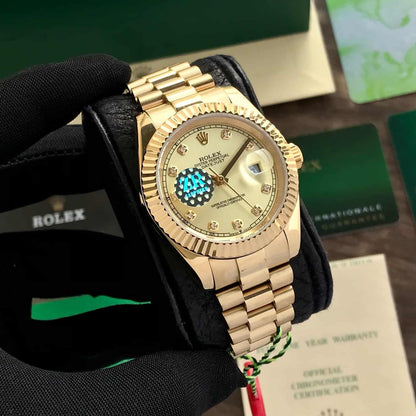 Exclusive Rolex Day Date 41 Gold Tone Gold Dial Dimond Numbers Japanese Automatic Mens Watch