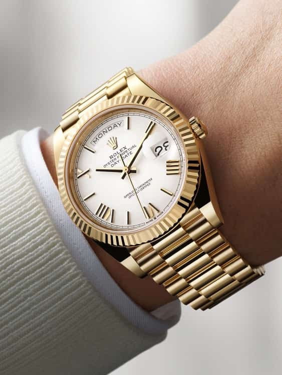 Exclusive Rolex Day Date 41 Gold Tone White Dial Japanese Automatic Mens Watch