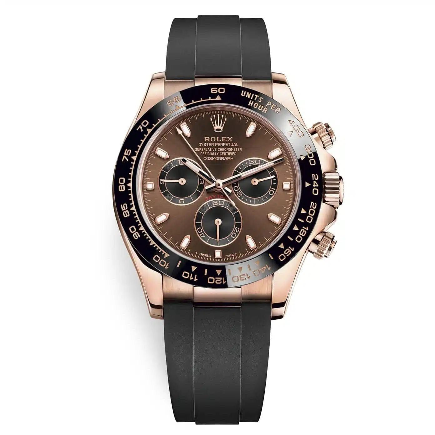 Rolex Cosmograph Daytona Chocolate Index Oysterflex Everose Gold Swiss ETA Mens Watch