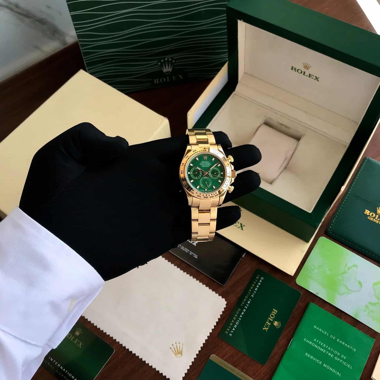 Rolex Cosmograph Daytona Gold &amp; Green Dial Japanese Automatic Mens Watch