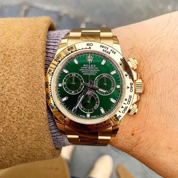 Rolex Cosmograph Daytona Gold &amp; Green Dial Japanese Automatic Mens Watch