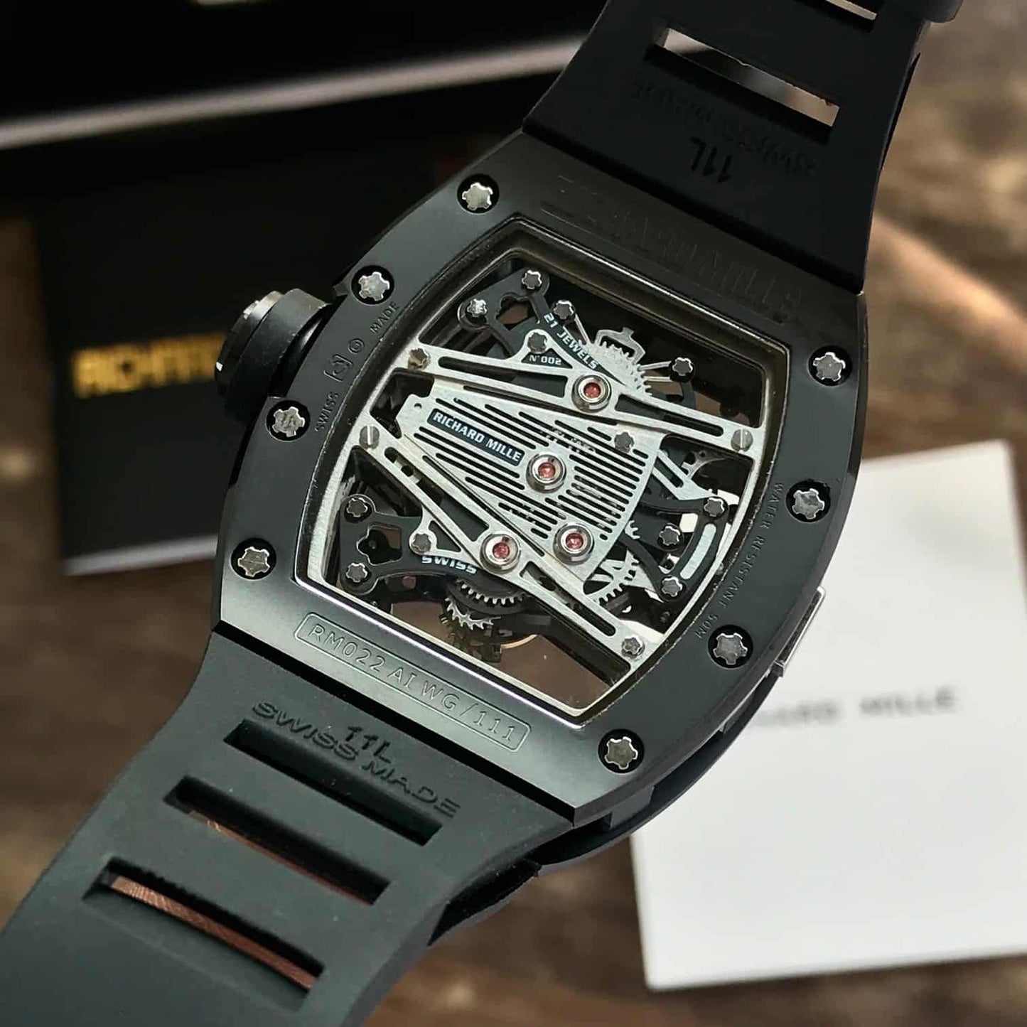 Richard Mille RM 057 Tourbillon Full Black Skeleton Dial Automatic Mens Watch