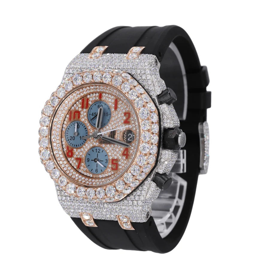 Steel 41MM Moissanite Diamond Watch 15CT