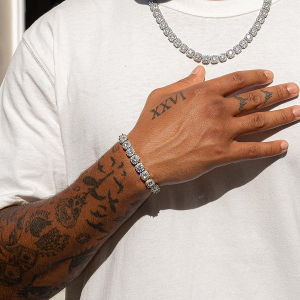 Classy Jewels &nbsp;10mm IGI Diamond Clustered Tennis Bracelet - 925 Silver - D Colour - VVS1